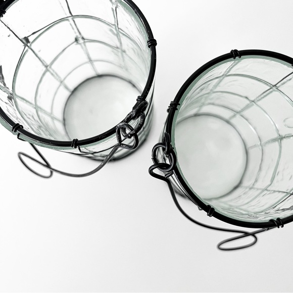 NEW Set of 3 Glass Lanterns with Black Wire Detail - Picture 10 of 12